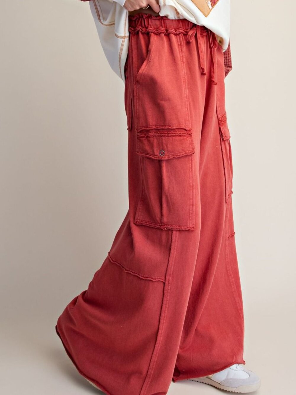 ETA - 10/5 - EASEL Boho Red Mineral Washed Terry Pants - Picture 3 of 4